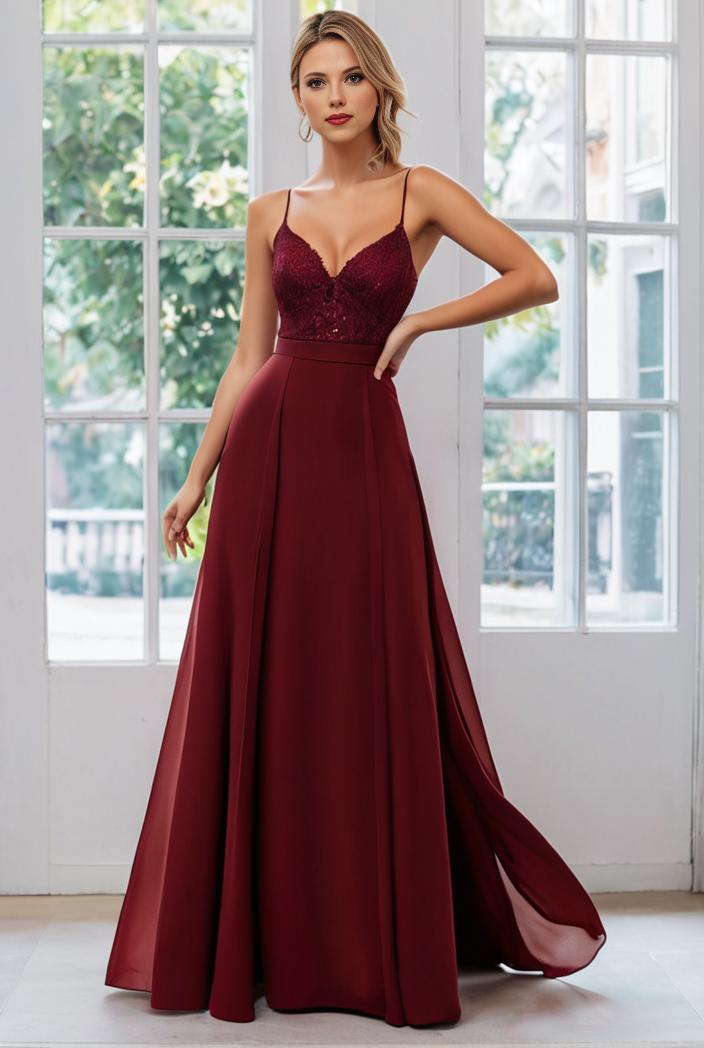 convertible chiffon lace open back spaghetti straps bridesmaid dress 127654