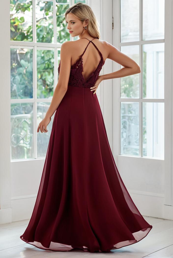 convertible chiffon lace open back spaghetti straps bridesmaid dress 127655
