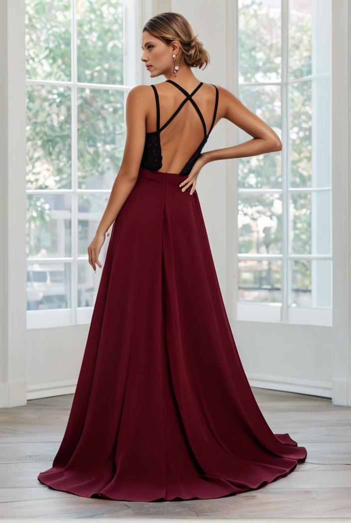 convertible chiffon lace open back spaghetti straps bridesmaid dress 127656