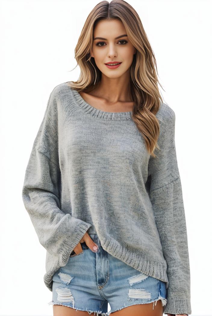 plus size casual sweater women s plus solid long sleeve round neck slight stretch loose sweater 108690