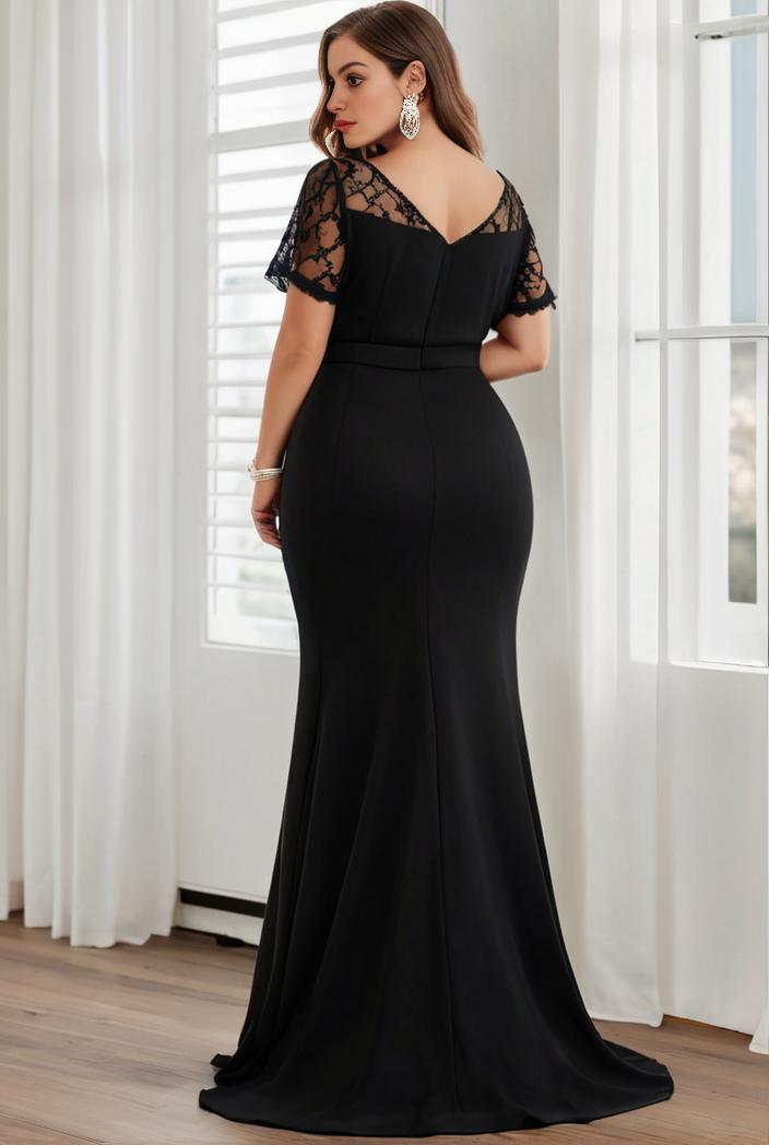 plus size front slit short sleeve with sequin mother of the bride dress 109418