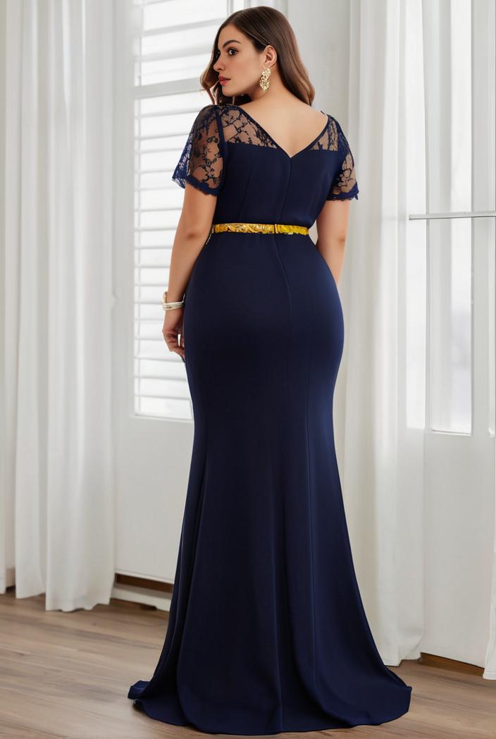 plus size front slit short sleeve with sequin mother of the bride dress 109433