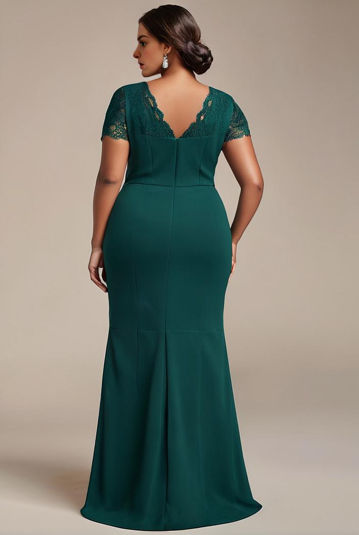 plus size front slit short sleeve with sequin mother of the bride dress 109445