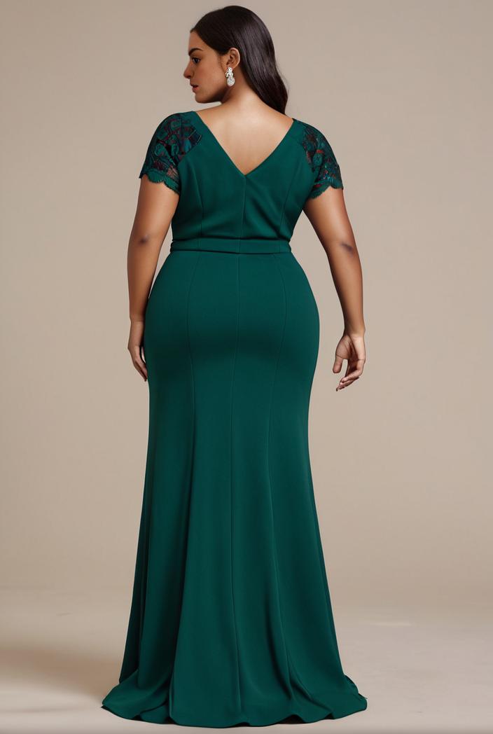 plus size front slit short sleeve with sequin mother of the bride dress 109446