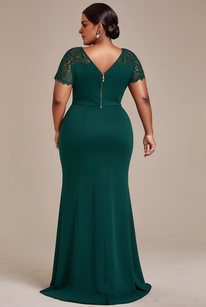 plus size front slit short sleeve with sequin mother of the bride dress 109450