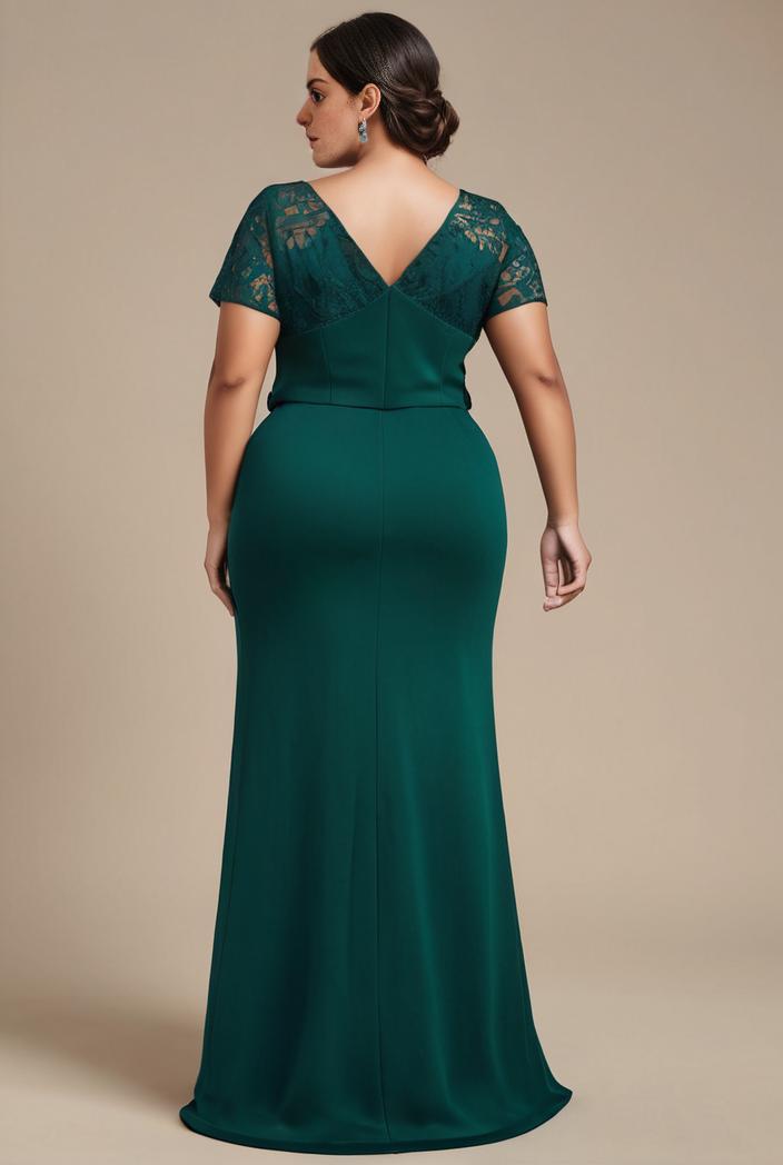 plus size front slit short sleeve with sequin mother of the bride dress 109451