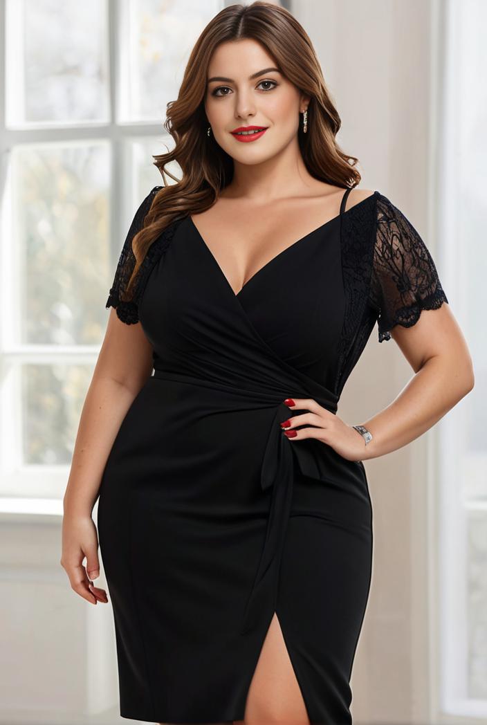 plus size front slit short sleeve with sequin mother of the bride dress 109462