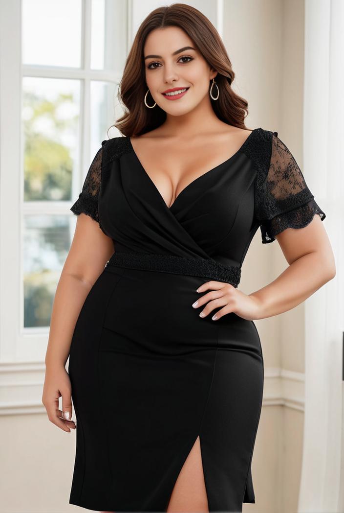 plus size front slit short sleeve with sequin mother of the bride dress 109468