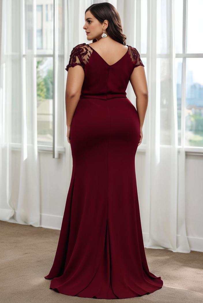 plus size front slit short sleeve with sequin mother of the bride dress 109470