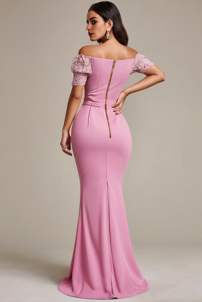 plus size front slit short sleeve with sequin mother of the bride dress 109482