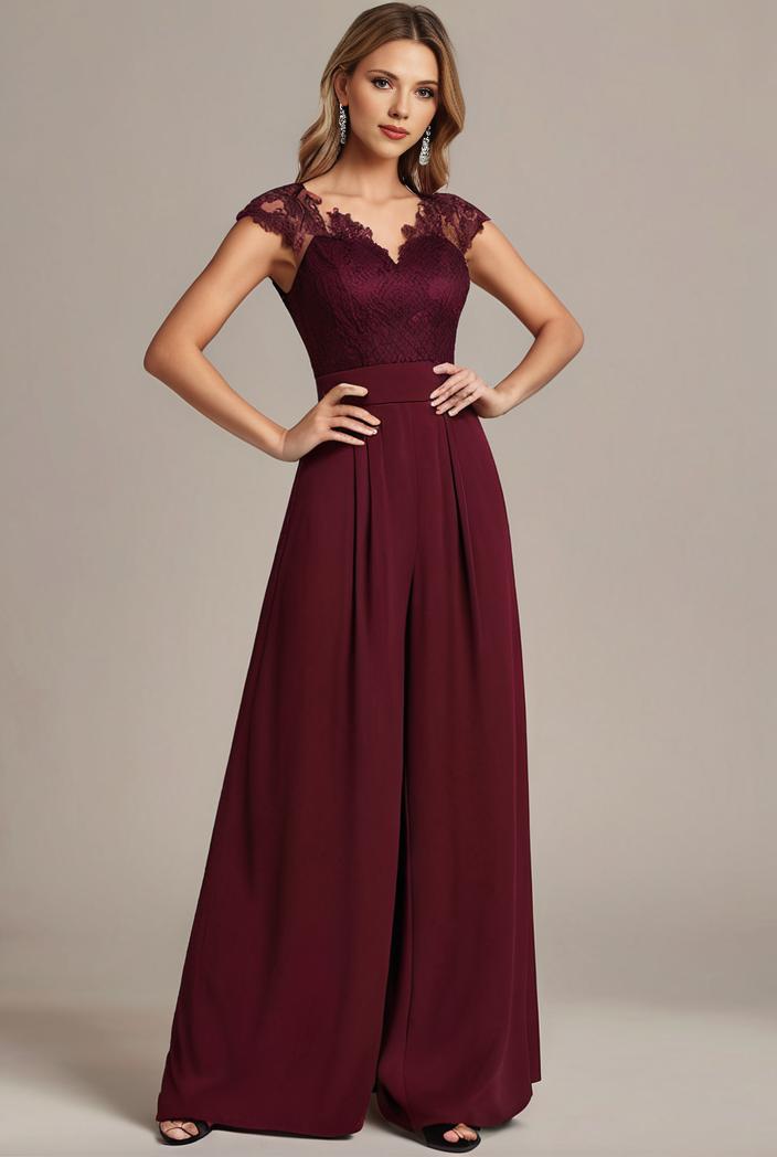 elegant chiffon maxi evening dress with lace cap sleeve 131348