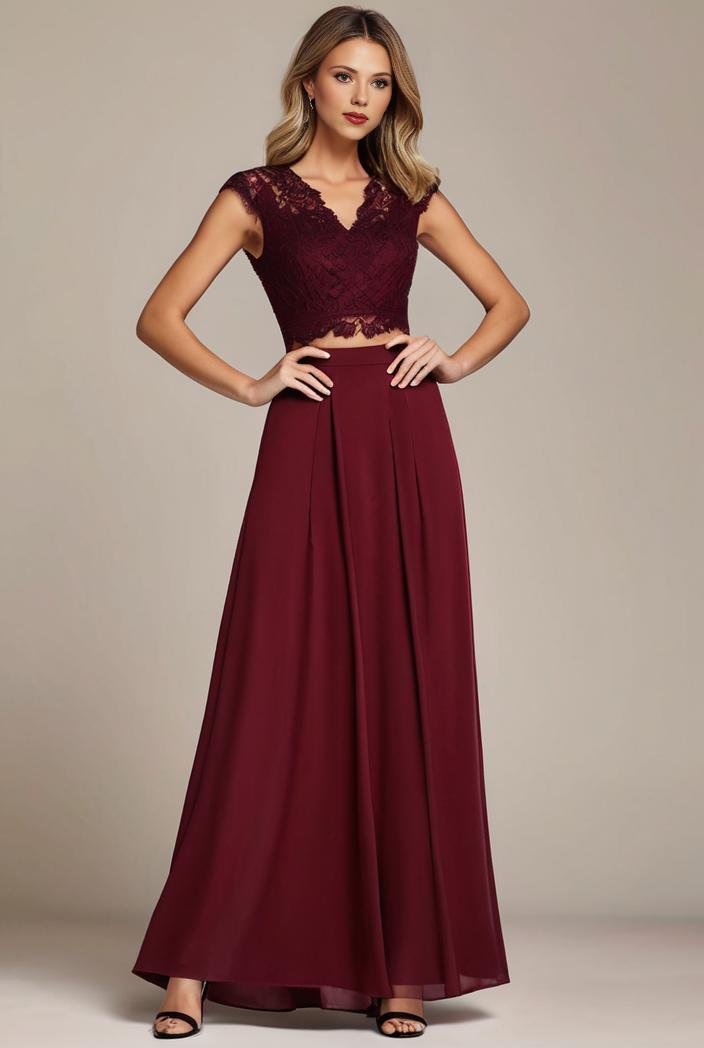 elegant chiffon maxi evening dress with lace cap sleeve 131350