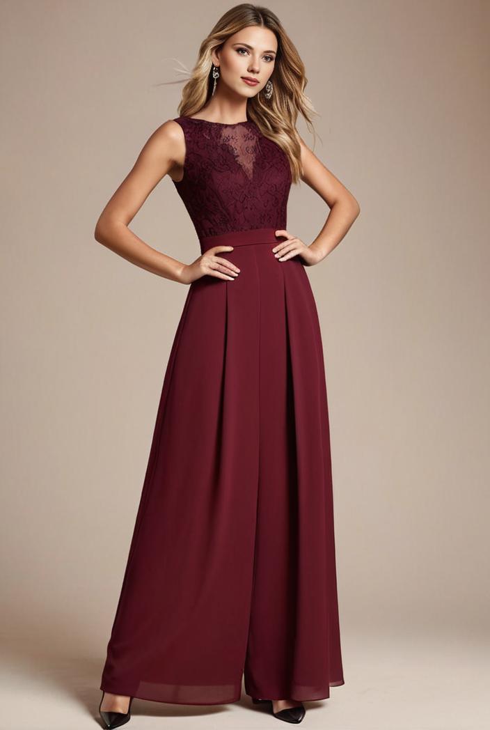 elegant chiffon maxi evening dress with lace cap sleeve 131352