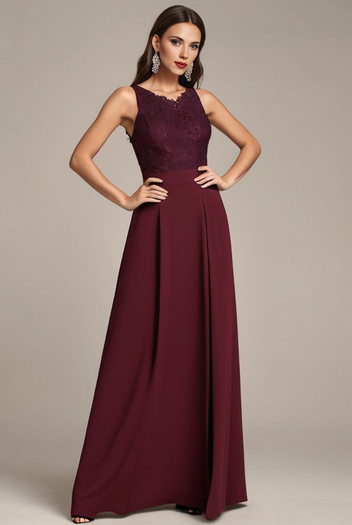 elegant chiffon maxi evening dress with lace cap sleeve 131355
