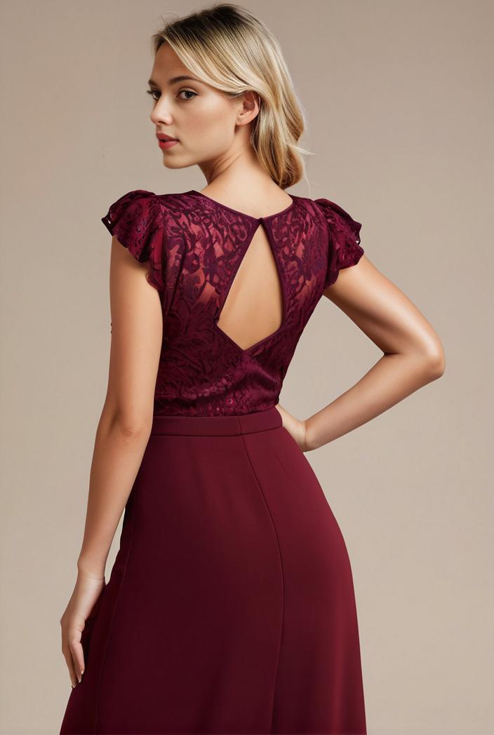 elegant chiffon maxi evening dress with lace cap sleeve 131365