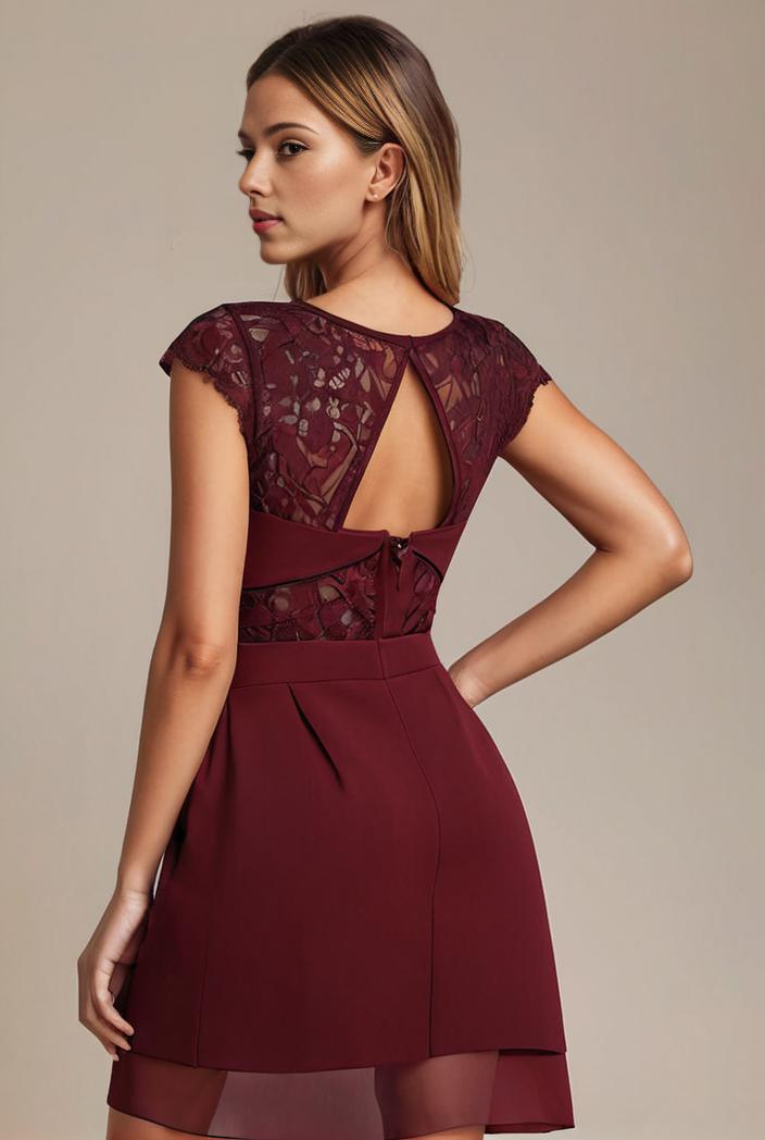 elegant chiffon maxi evening dress with lace cap sleeve 131366