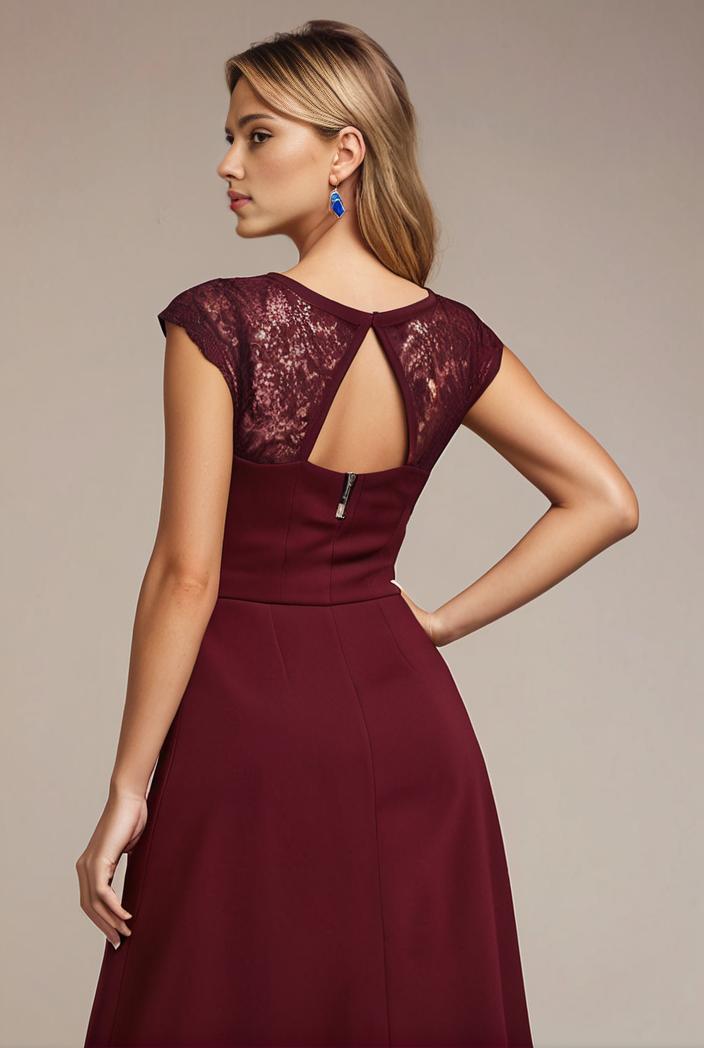 elegant chiffon maxi evening dress with lace cap sleeve 131367