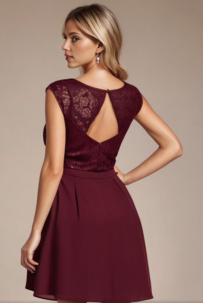 elegant chiffon maxi evening dress with lace cap sleeve 131369