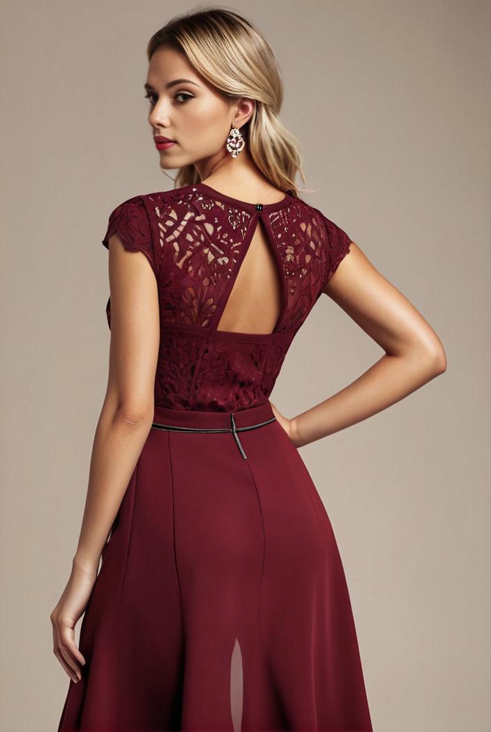 elegant chiffon maxi evening dress with lace cap sleeve 131370