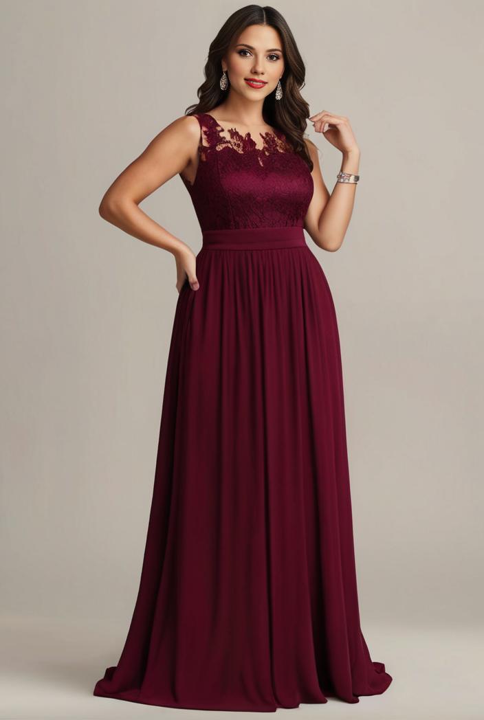 elegant chiffon maxi evening dress with lace cap sleeve 131372