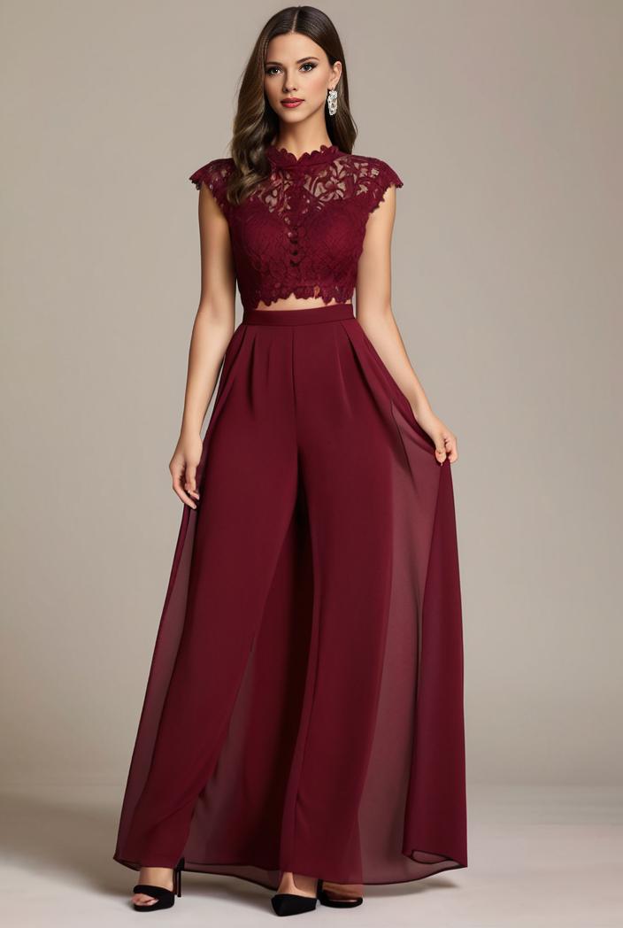 elegant chiffon maxi evening dress with lace cap sleeve 131382