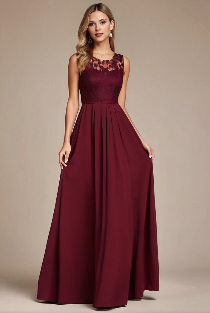 elegant chiffon maxi evening dress with lace cap sleeve 131385