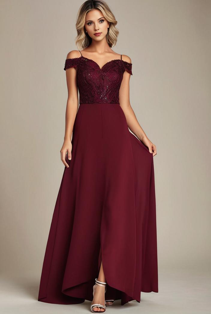 elegant chiffon maxi evening dress with lace cap sleeve 131386