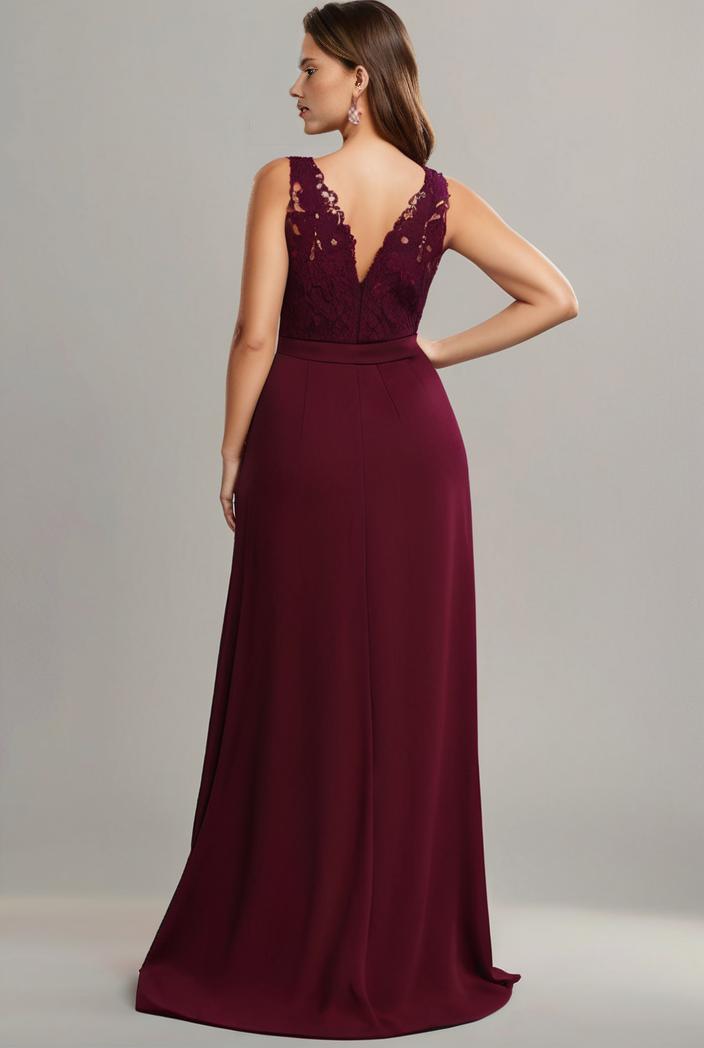 elegant chiffon maxi evening dress with lace cap sleeve 131388