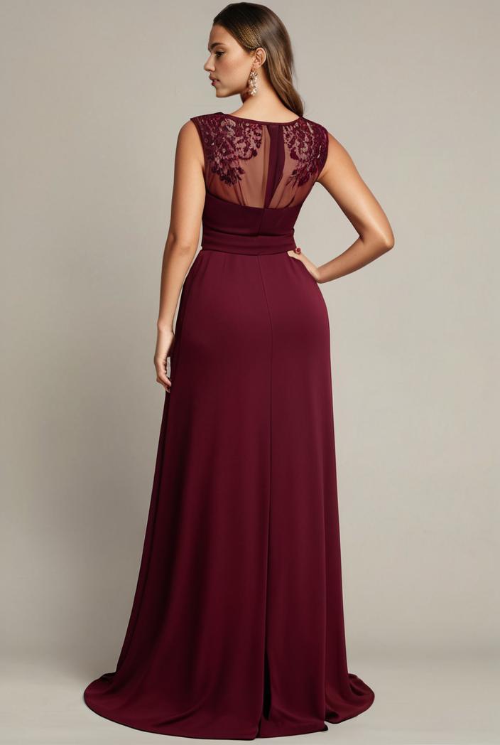 elegant chiffon maxi evening dress with lace cap sleeve 131389