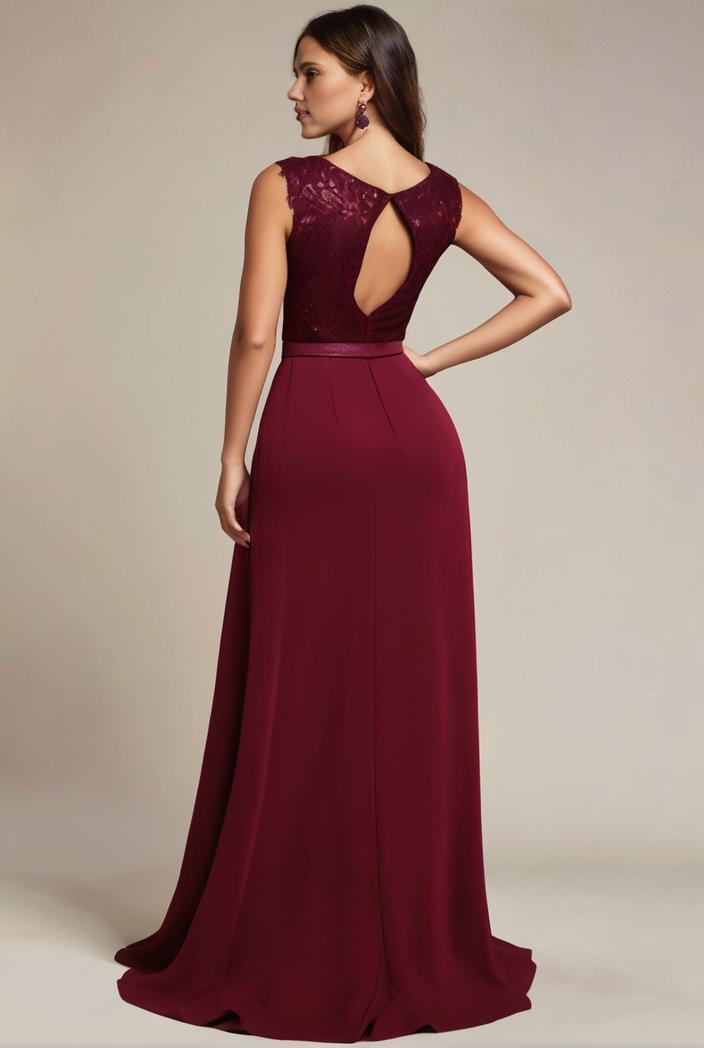 elegant chiffon maxi evening dress with lace cap sleeve 131391