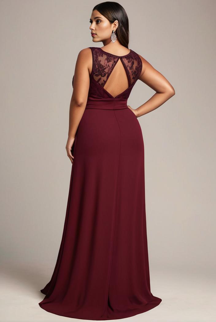 elegant chiffon maxi evening dress with lace cap sleeve 131392