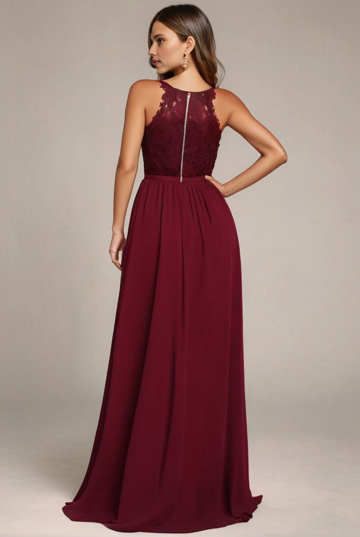 elegant chiffon maxi evening dress with lace cap sleeve 131393