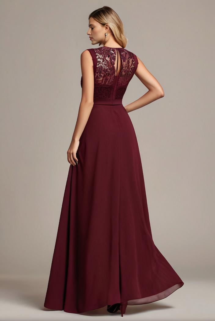 elegant chiffon maxi evening dress with lace cap sleeve 131407