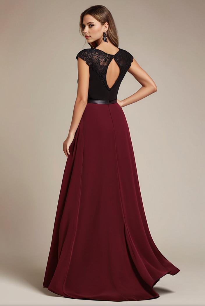 elegant chiffon maxi evening dress with lace cap sleeve 131406