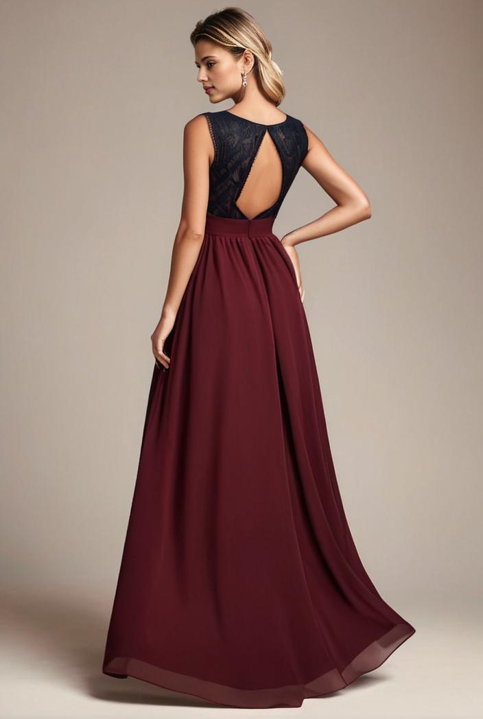 elegant chiffon maxi evening dress with lace cap sleeve 131408