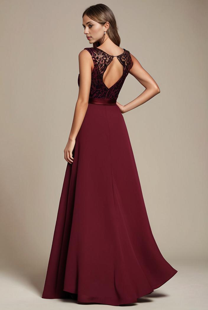 elegant chiffon maxi evening dress with lace cap sleeve 131410