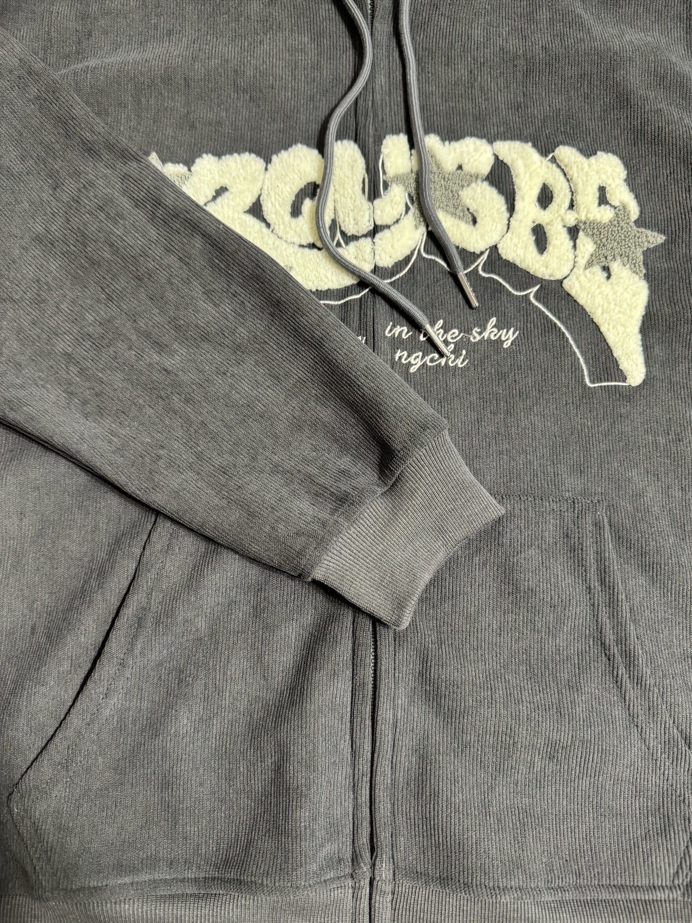 Stylish Zip Up Drawstring Letter Print Slant Pockets Hoodie