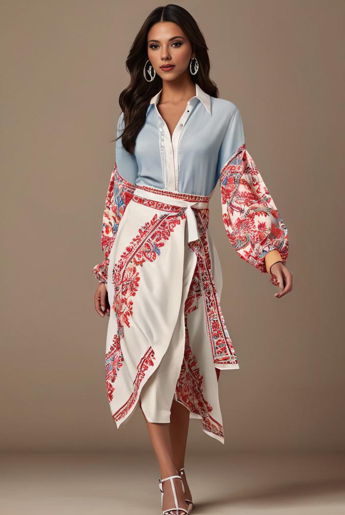 floral peacock print long sleeve loose swim robe beach cover up coat 137197