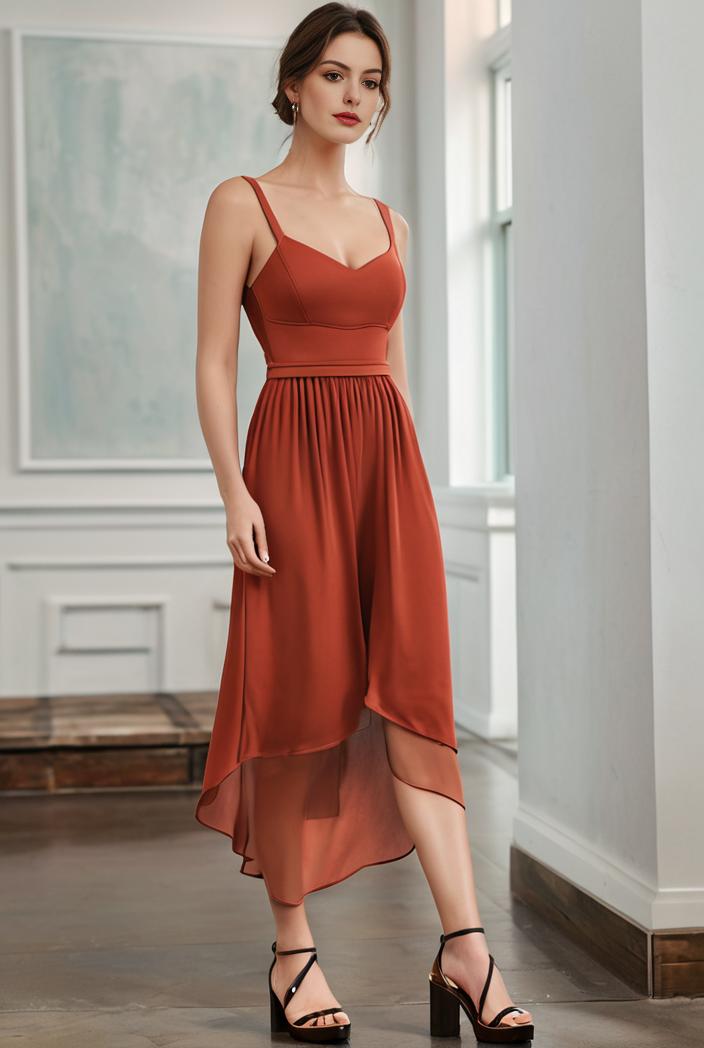 deep v neck lace chiffon bridesmaid dress with asymmetrical hem 120386