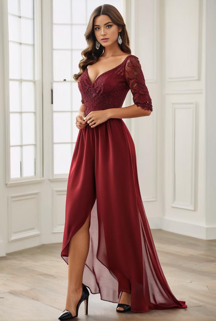 3 4 sleeve sheer sequin stripe high low hem evening dress 133034