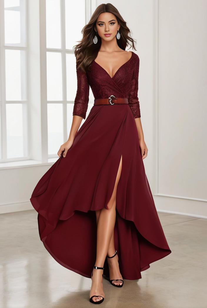 3 4 sleeve sheer sequin stripe high low hem evening dress 133050
