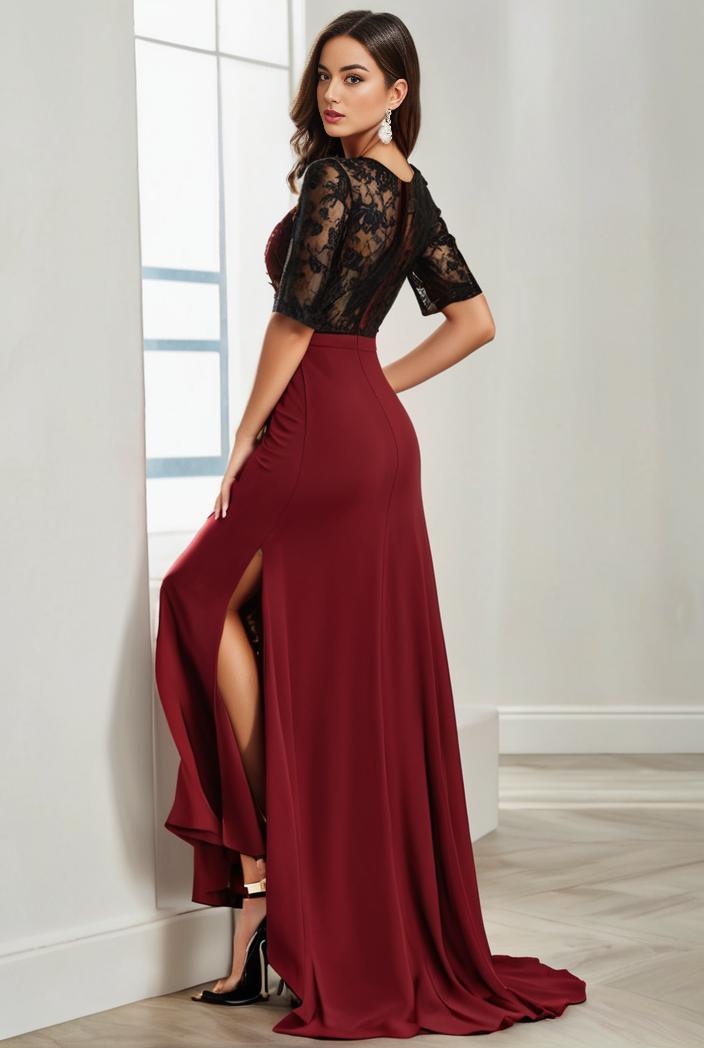3 4 sleeve sheer sequin stripe high low hem evening dress 133073