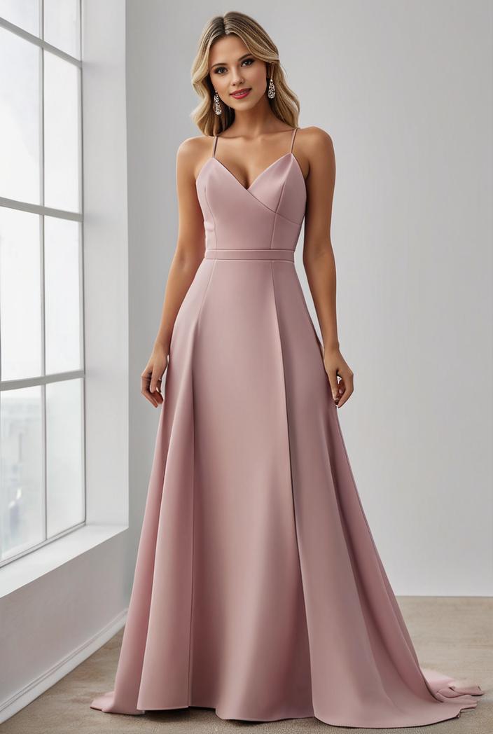 pleated v neck spaghetti strap high slit bridesmaid dress 143984