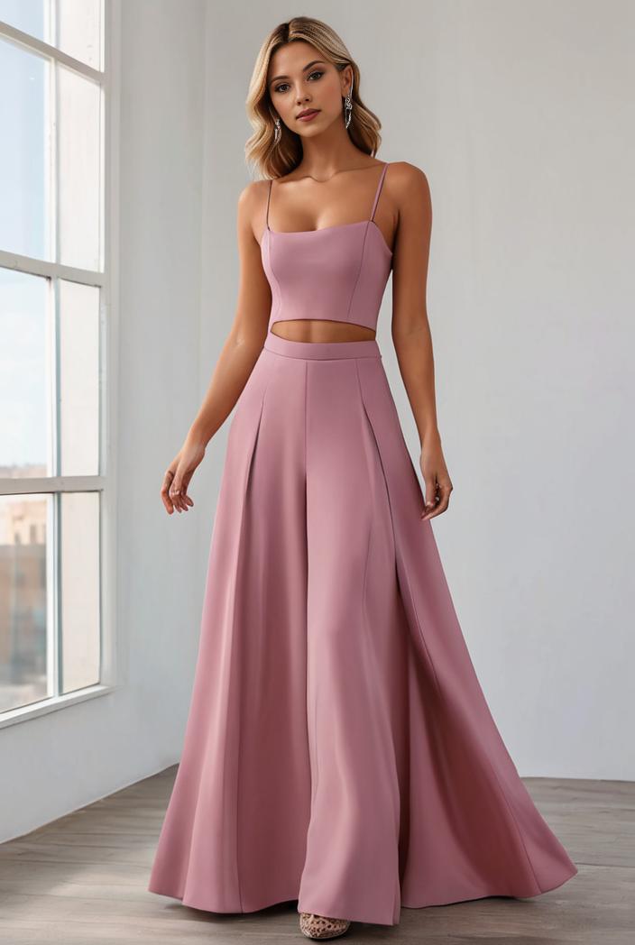 pleated v neck spaghetti strap high slit bridesmaid dress 143985