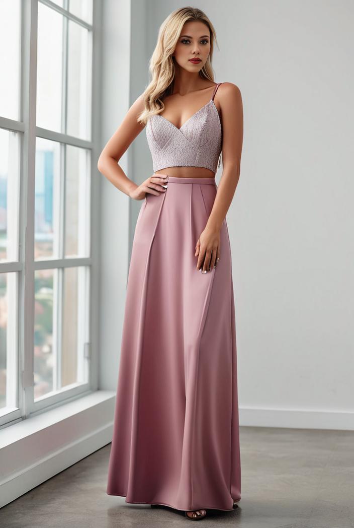 pleated v neck spaghetti strap high slit bridesmaid dress 144005
