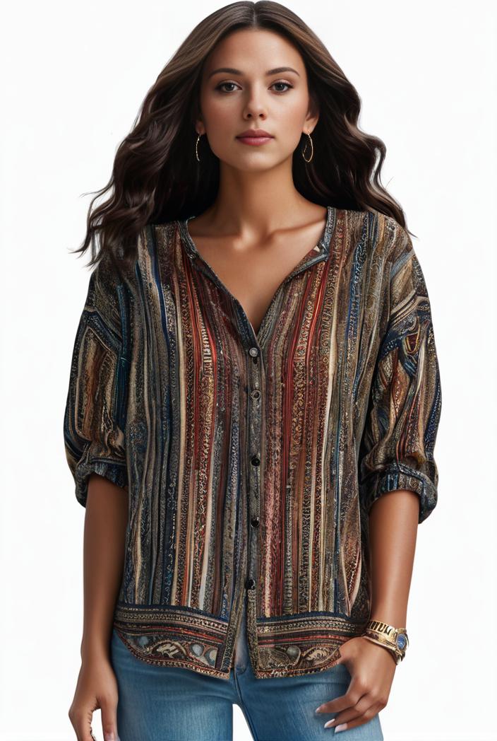 plus size boho top women s plus allover paisley print half sleeve v neck slight stretch top 144186