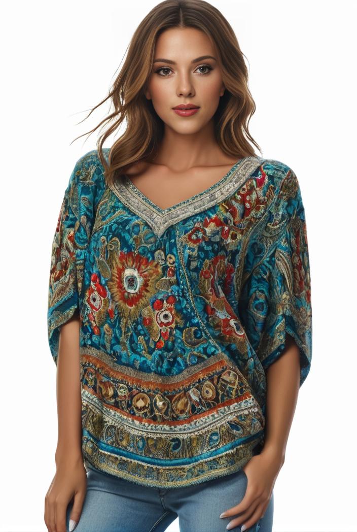 plus size boho top women s plus allover paisley print half sleeve v neck slight stretch top 144191