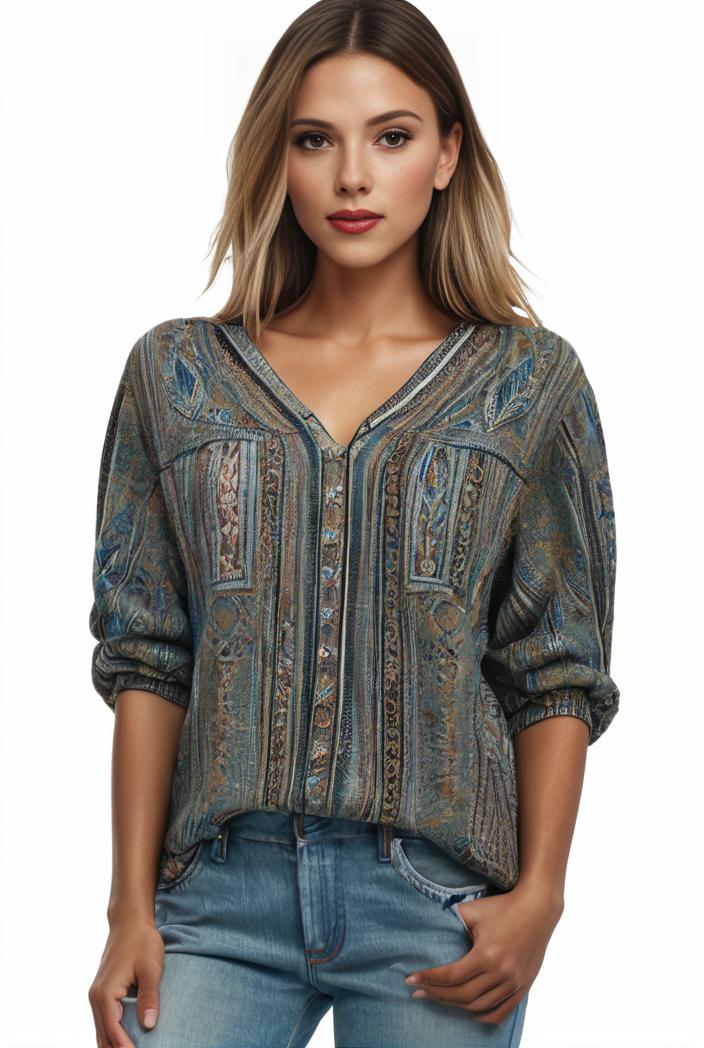 plus size boho top women s plus allover paisley print half sleeve v neck slight stretch top 144194