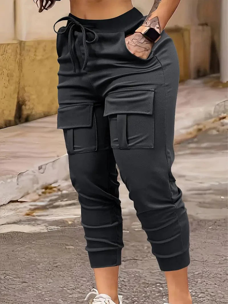 Versatile Drawstring Cargo Jogger Pants for Women, Ideal for Spring and Autumn