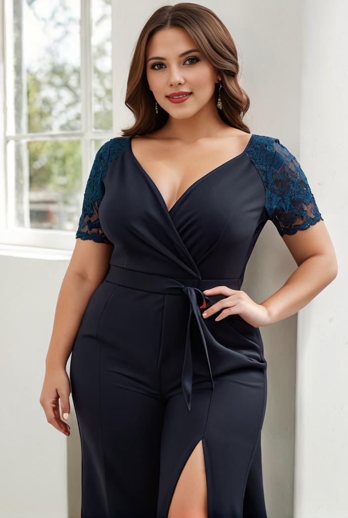 plus size front slit short sleeve with sequin mother of the bride dress 146711
